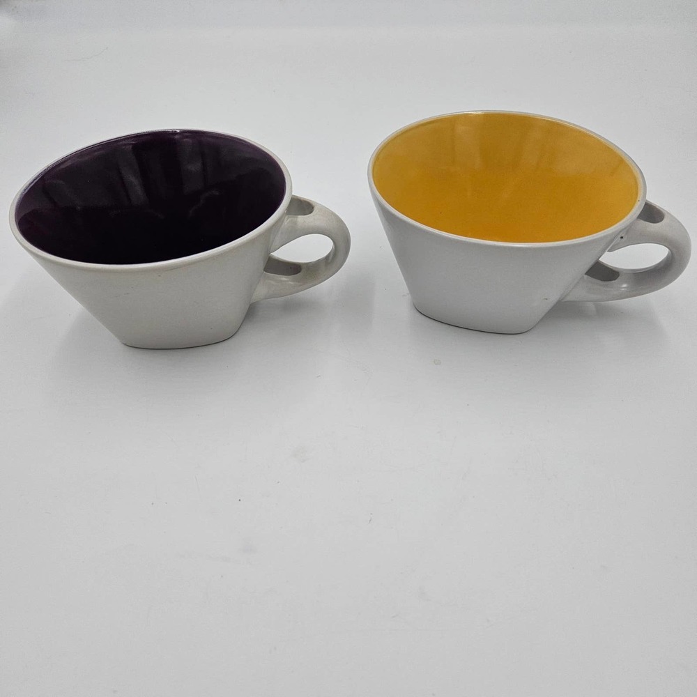 Amici Vintage "Soups On" Collection White Purple Yellow 12oz. Mug Soup Bowls